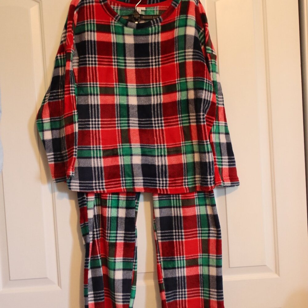 Joyspun Fleece Pajama Set Holiday Plaid Womens Size 2X Cozy Festive Loungewear